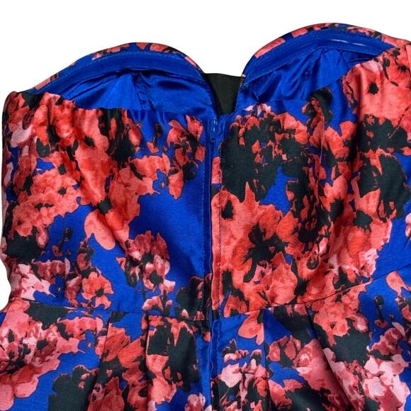 New B. Darlin Strapless Sweetheart Red Blue Floral Print Mini Dress Juniors 5/6 - Picture 8 of 10